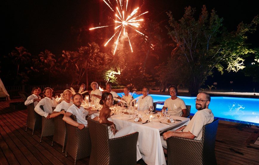 Guests gathered for a poolside dinner at the resort